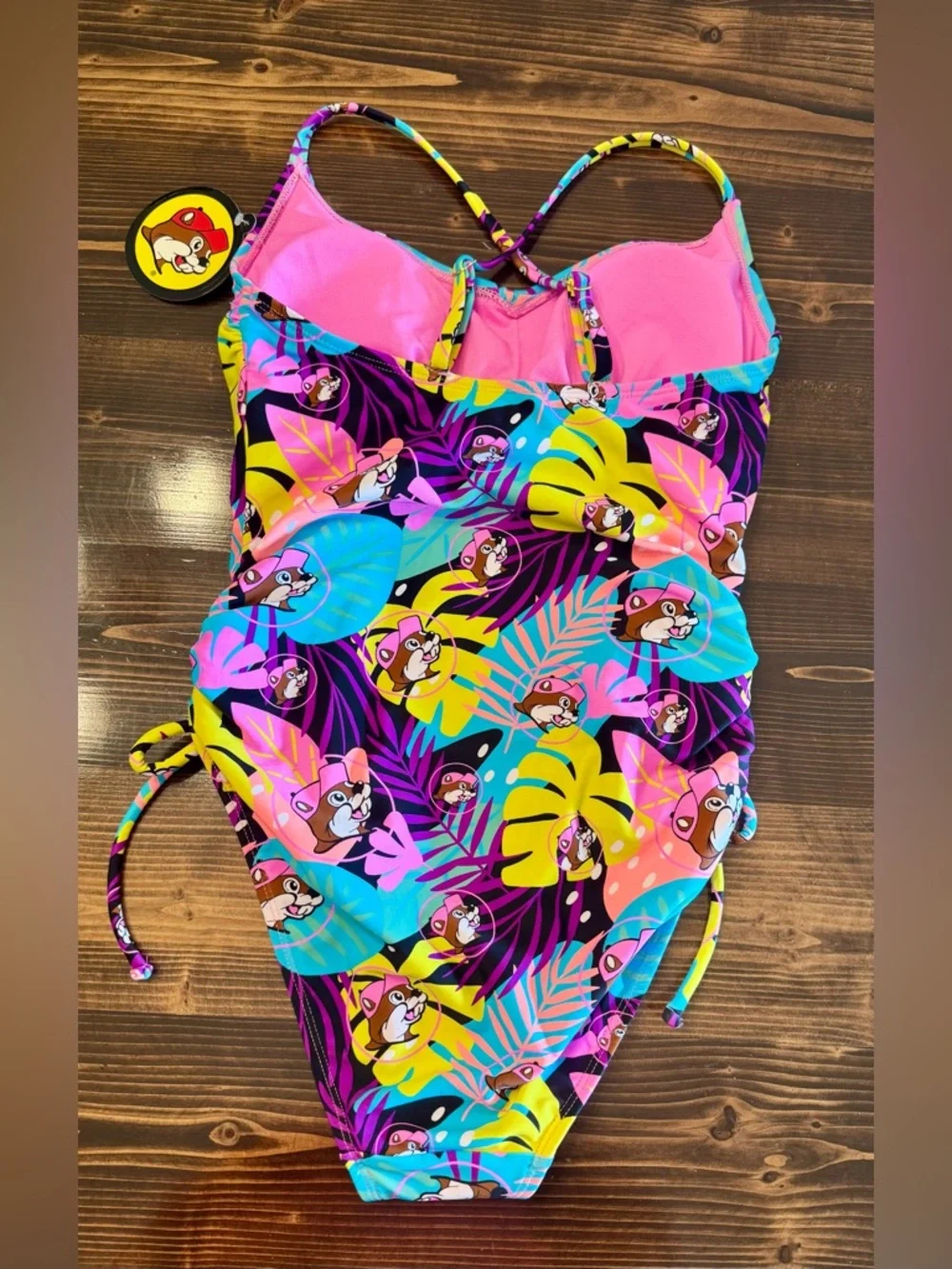 NWT Buc-ees Women's Multicolor Tropical One-Piece Swimsuit‎ Size S